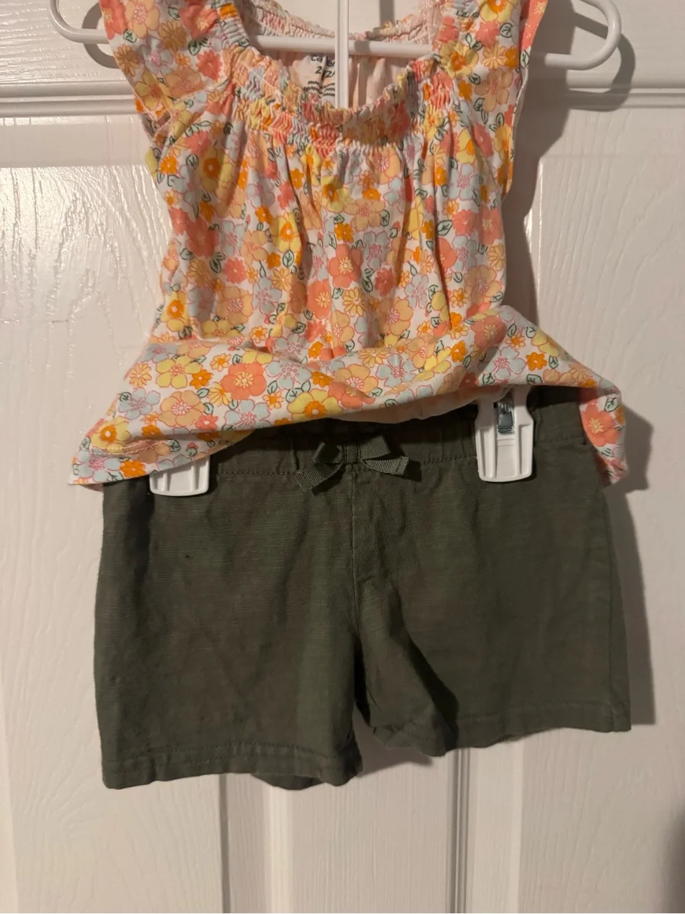Carter's Floral Smocked Cap-Sleeve Top in Peach, Yellow and White